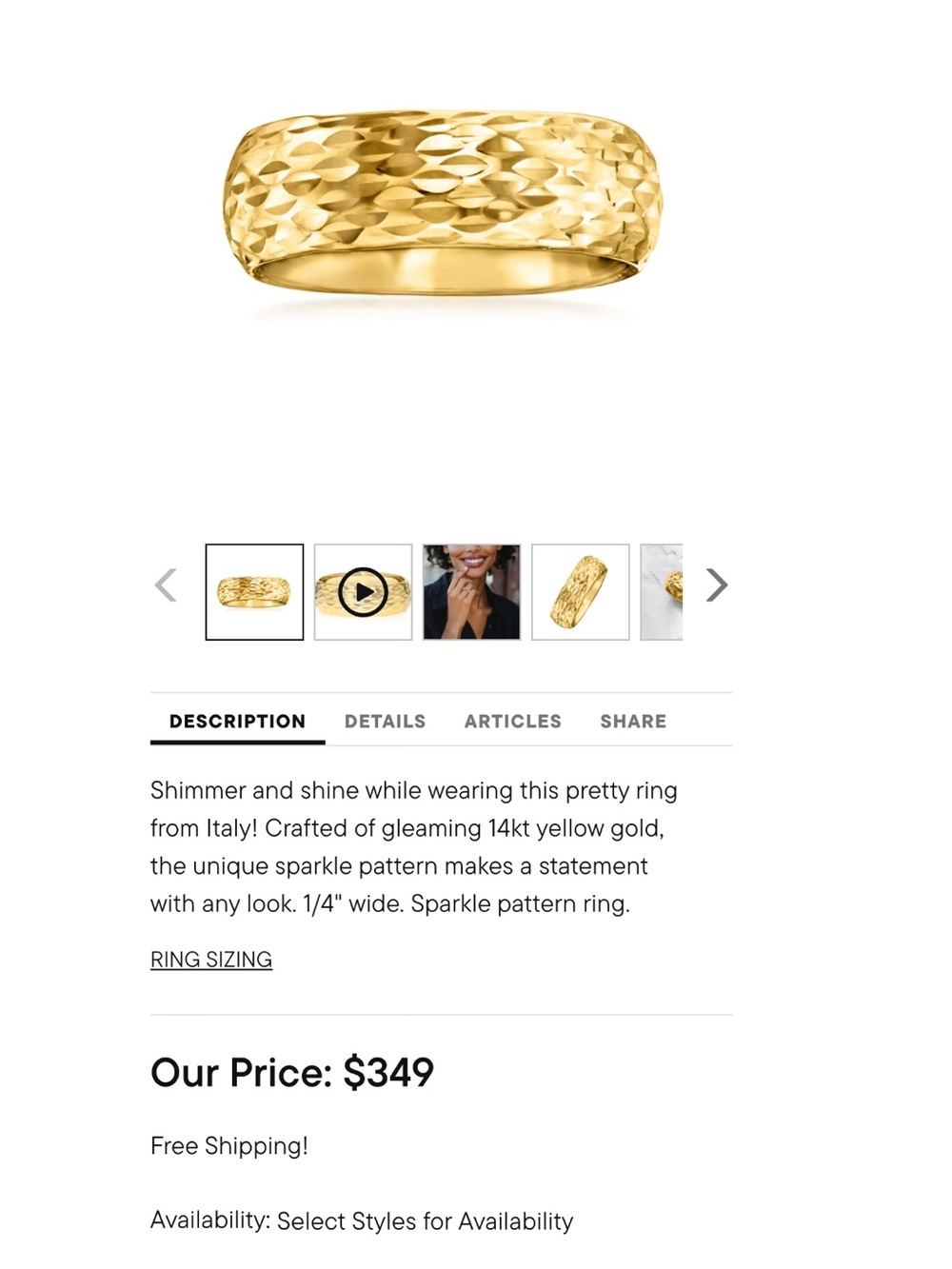 Ross-Simons 14K Yellow Gold Sparkle-Pattern Women's Band